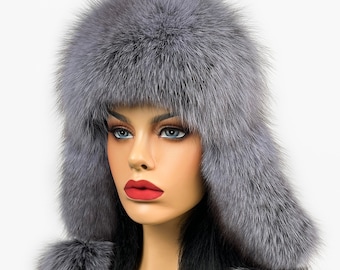 Arctic fox fur hat (blue&gray)