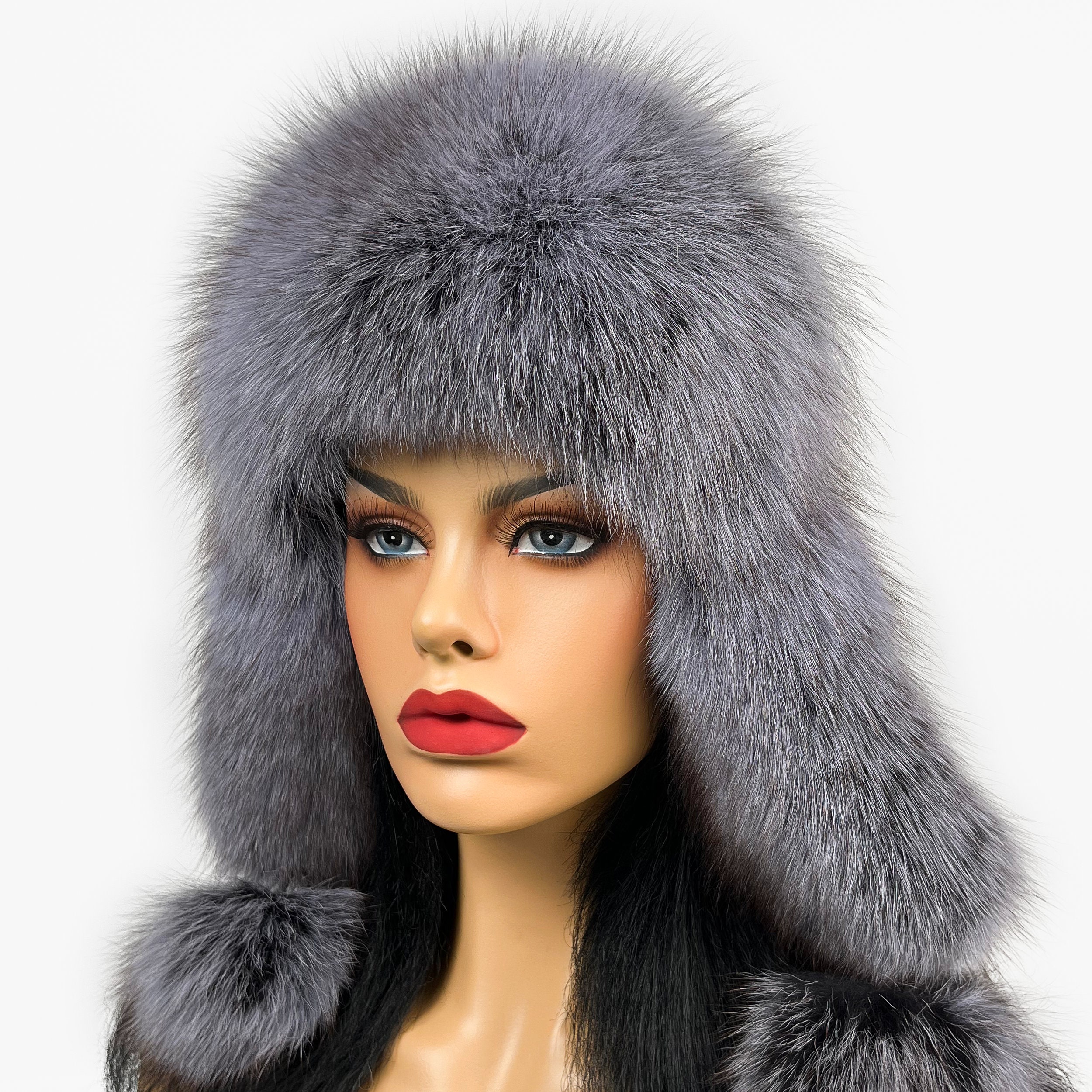 Arctic Fox Fur Hat (blue&gray) - Etsy display picture 2