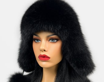Arctic fox fur hat (black)