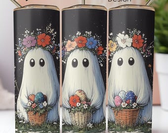 Spooky Easter Ghost Tumbler Wrap, 20oz Skinny Sublimation Design (PNG)