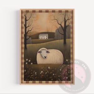 Country Farmhouse Art, Primitive Art, Primitive Sheep Folk Art,  Printable Wall Art, Digital Download