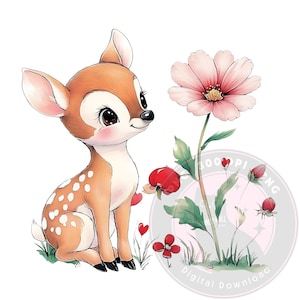 Cute Baby Deer PNG, Woodland Animal Clipart, Fawn Sublimation Design, Nursery Wall Art, Kids Room Decor, Forest Animal PNG, Digital Download