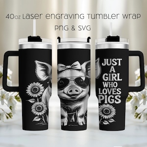 Pig Lover 40oz Tumbler Wrap SVG: Farm Animal Laser Engraving (Digital Download)