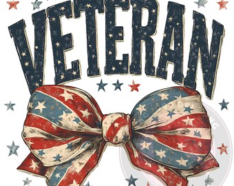 Female Veteran American Flag Bow PNG: Sublimation Design (Digital Download)