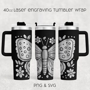 Cute Butterfly Tumbler Laser Engrave SVG, Wildflower, Full Wrap Design for 40oz Tumbler, Digital Download, Seamless Design, SVG and PNG