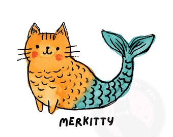Clipart PNG de Merkitty em aquarela: Sereia malhada laranja (download digital)