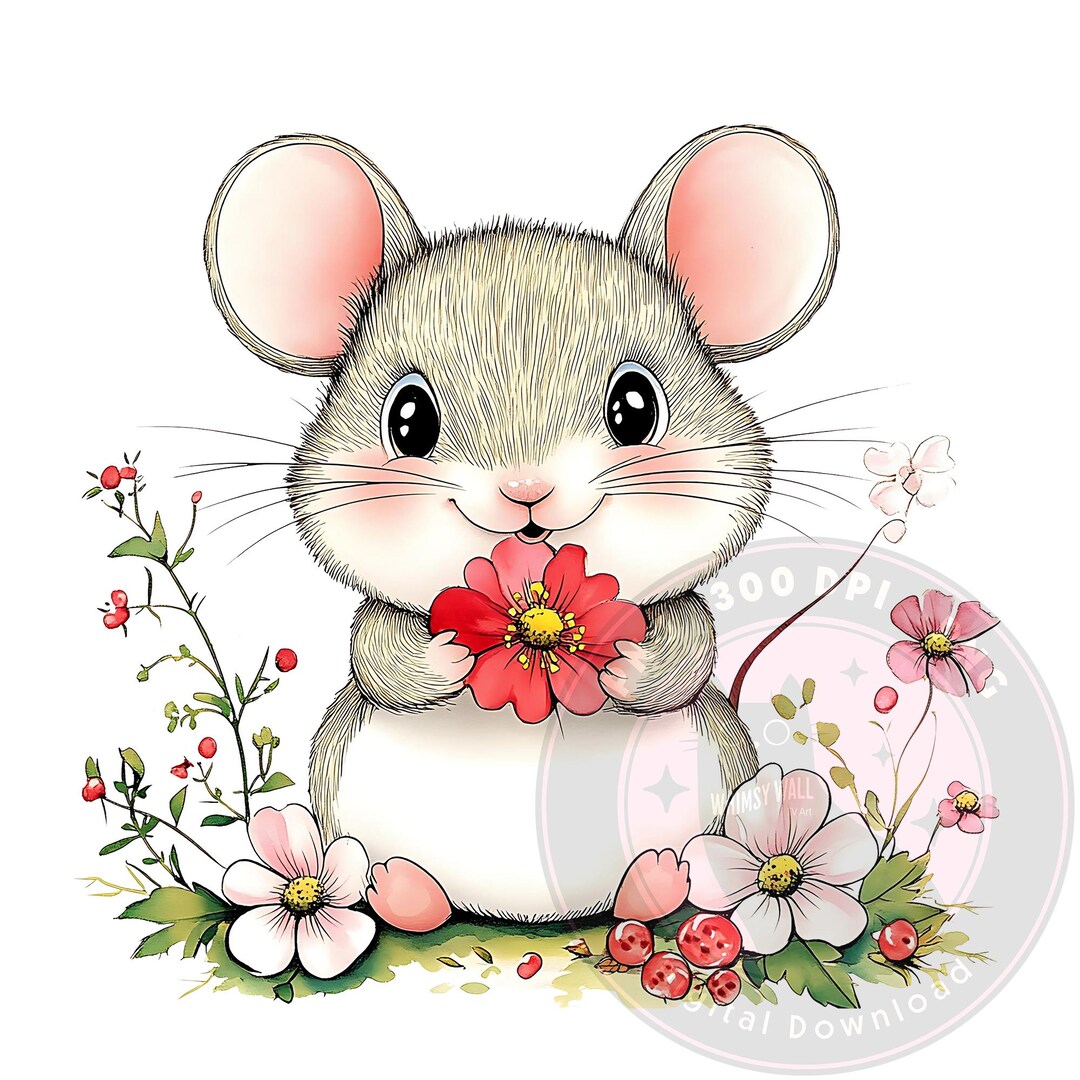 Cute Woodland Mouse PNG, Woodland Animal Clipart, Floral Sublimation ...