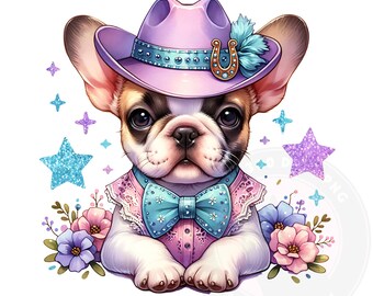 Cowboy French Bulldog PNG: Western Dog Clipart (Digital Download)