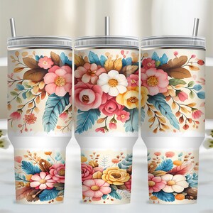 Pastel Flower Wrap for 40oz Tumbler, Boho Floral PNG Tumbler Design, Vintage Boho Flowers Sublimation, Watercolor Floral, Digital Downloads