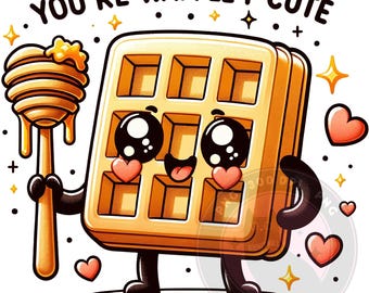 Waffle Kawaii PNG: Clipart de comida de dibujos animados de San Valentín (Descarga digital)