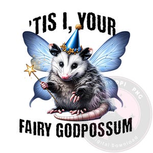 Clipart de hada zarigüeya, diseño divertido de camiseta de zarigüeya, clipart de zarigüeya mágica, juego de palabras divertido, diseño de sublimación de zarigüeya linda, descarga digital