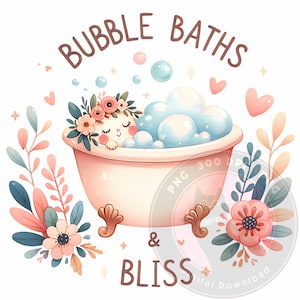 Watercolor Cozy Self Care Clipart, Bubble Bath Digital Sticker for Relaxation, Selfcare Affirmation PNG, Planner Graphics, Soft Aesthetic