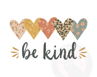 Be Kind Hearts PNG: retro bloemenluipaardprint, sublimatieontwerp (digitale download)