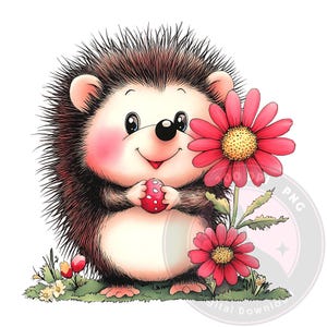 Cute Woodland Hedgehog PNG, Woodland Animal Clipart, Floral Sublimation Design, Nature Clip Art, Hedgehog Printable Art, Digital Download