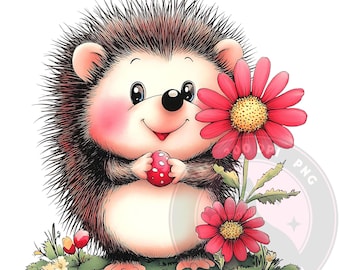 Floral Hedgehog PNG, Woodland Animal Clipart (Digital Download)
