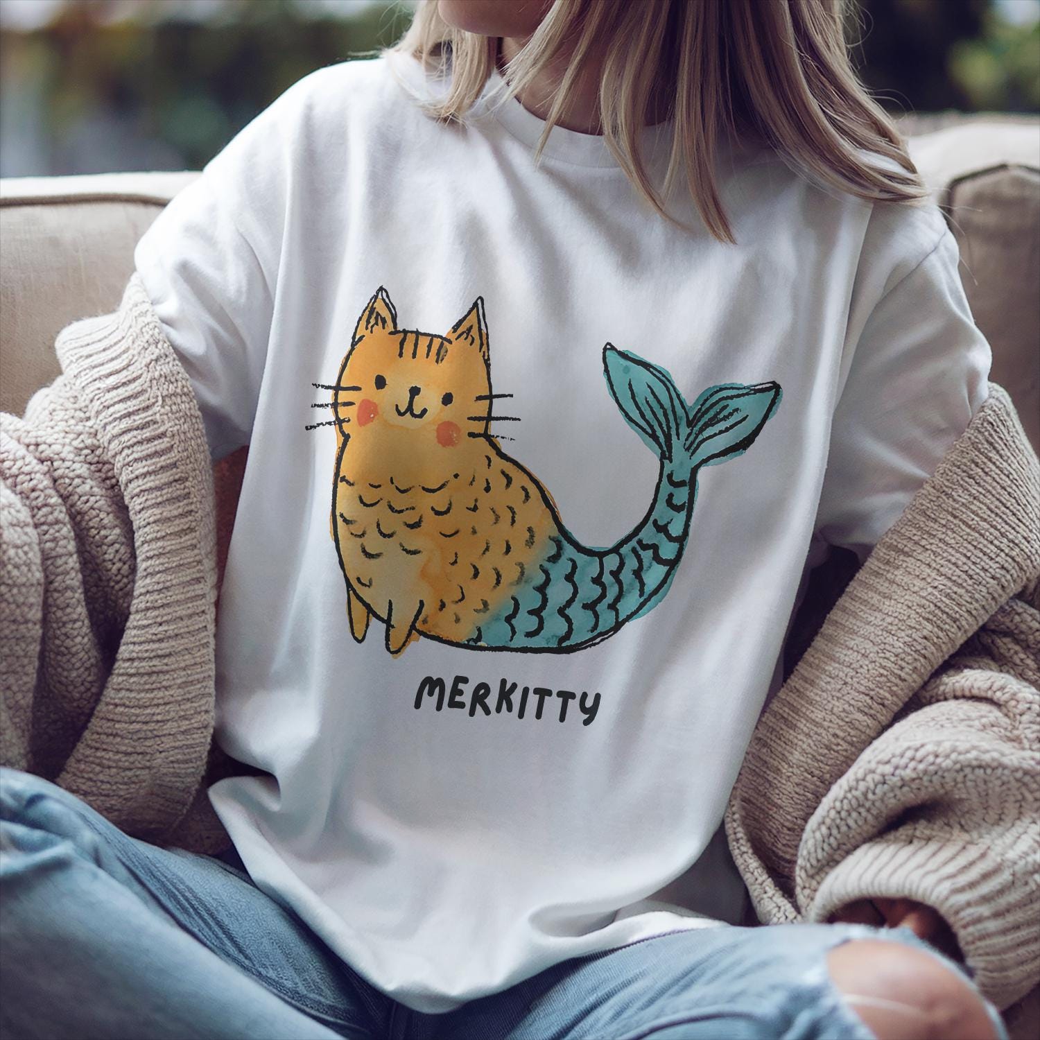 Watercolor Merkitty PNG Clipart: Orange Tabby Mermaid (digital Download ...