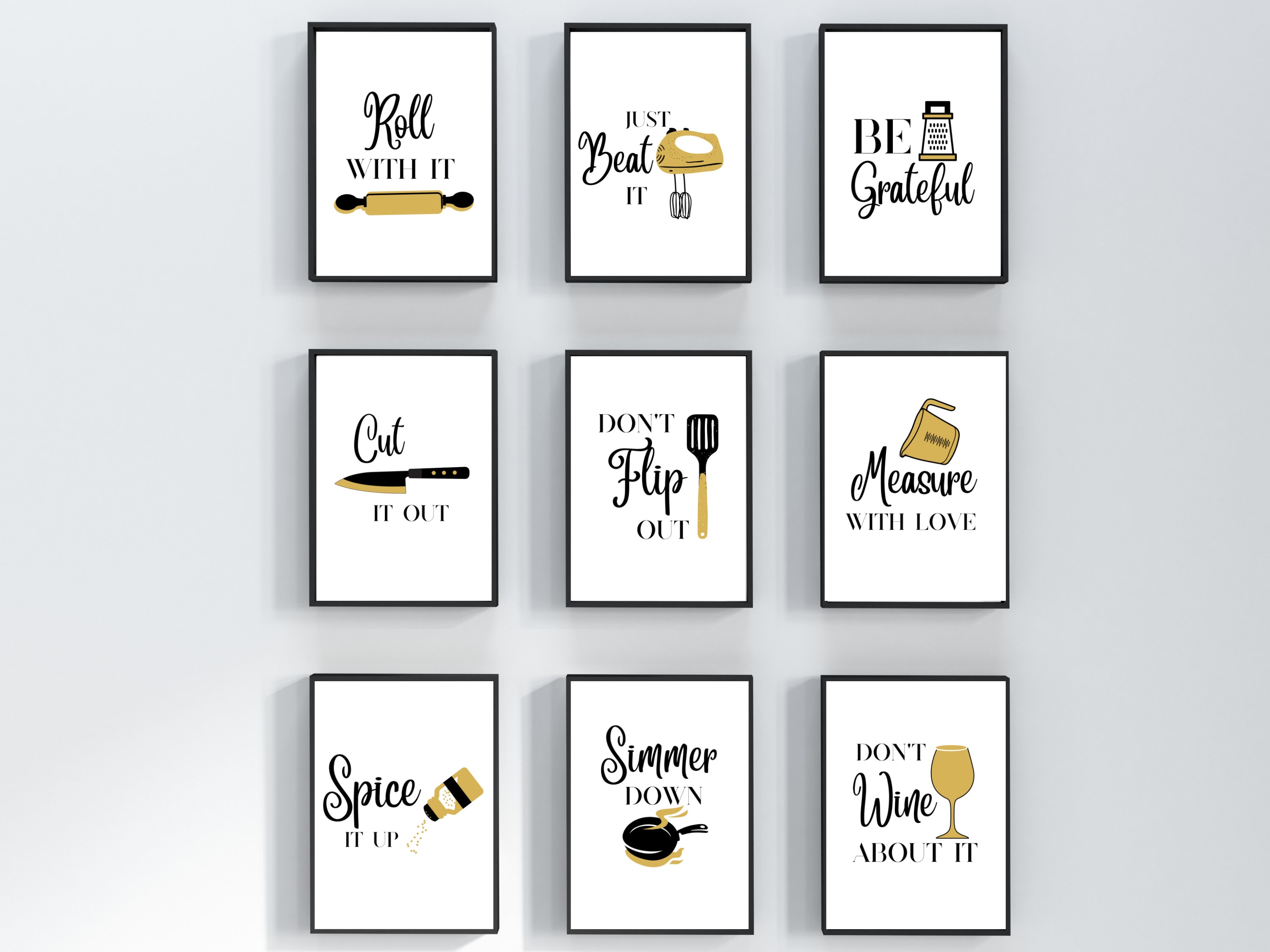 Funny Kitchen Wall Prints, Kitchen Wall Art Set of 9, Kitchen
