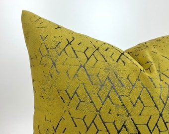 Mustard Striped Pillow Cover, Yellow Euro Sham Cover 20x20, Textured Yellow Cushion Cover, Cotton Throw Pillow Case, Lumbar Geometric Pillow