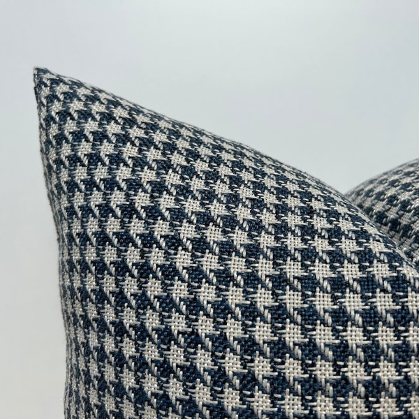 Blue White Houndstooth Pillow Cover, Blue Euro Sham Cover, Blue Throw Pillow Cover 26x26, Houndstooth Fabric Pillow, Modern Cushion Case