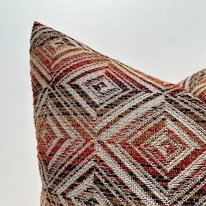 Brown/Orange/Beige Geometric Cotton Pillow Cover, Colorful Boho Euro Sham Cover, Burnt Orange Cushion Case 20x20, Woven Textured Pillow Case