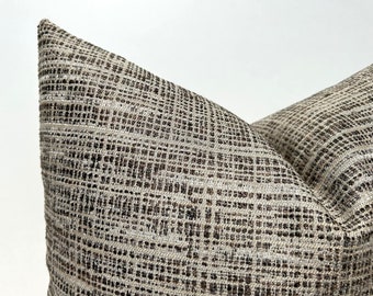 Light Brown Beige Striped Pillow Cover: Boho Textured Throw Cushion, Accent Euro Sham for Sofa or Bed