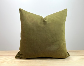 Funda de almohada de terciopelo verde oliva 20x20, funda euro sham verde 26x26, funda de cojín verde, tela texturizada de terciopelo, funda de almohada de tiro de terciopelo