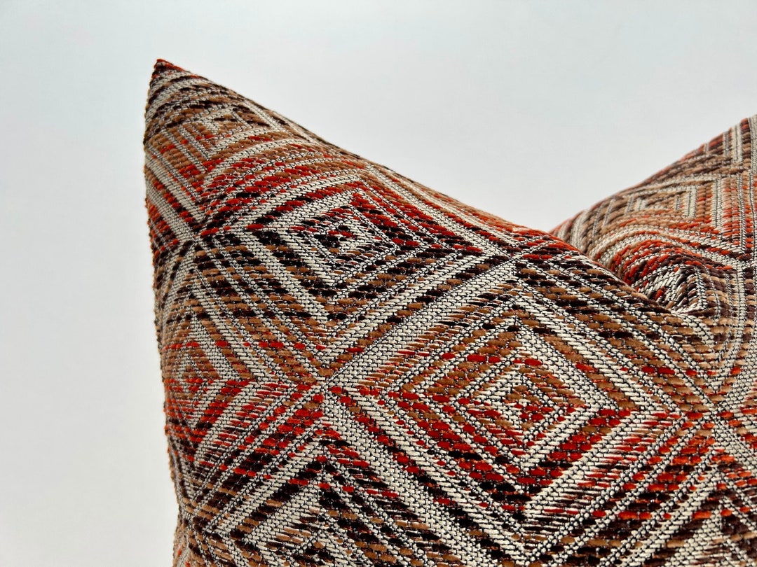 Brown/orange/beige Geometric Cotton Pillow Cover, Colorful Boho Euro