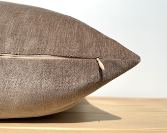 Taupe Brown Chenille Throw Pillow, Light Brown Boho Euro Sham 26x26, Chenille Soft Cushion Cover, Taupe Lumbar Pillow 14x24, Designer Pillow