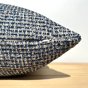 Blue and White Boucle Throw Pillow, Blue White Lumbar Pillow 14x24, Blue Designer Cushion for Couch, Boucle Modern Textured Euro Sham Cover