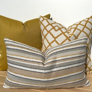 Mustard Pillow Cover Set, Mustard Striped Throw Pillow Covers, Geometric Pillows for Couch, Sofa Pillow Cover Set, Lumbar Pillow Cover Set