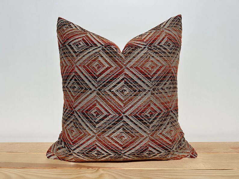 Brown/orange/beige Geometric Cotton Pillow Cover, Colorful Boho Euro