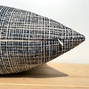 Navy Blue Striped Pillow Cover, Textured Linen Cushion Cover, Blue White Throw Pillow Case 26x26, Navy Blue Euro Sham, Woven Thick Fabric