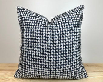 Blue White Houndstooth Pillow Cover, Blue Euro Sham Cover 26x26, Blue White Throw Pillow Cover, Modern Sofa Cushion, Woven Thick Fabric
