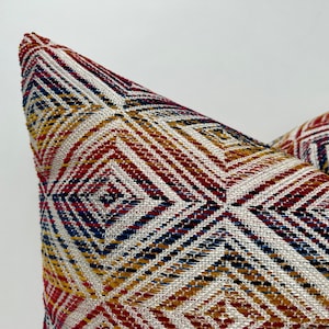 Red-Blue-Orange Cushion for Couch, Colorful Euro Sham, Cotton Throw Pillow Cover 26x26, Multicolor Lumbar Pillow 14x24, Woven Soft Fabric