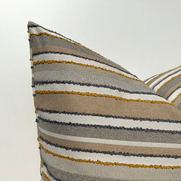 Gray-Beige-Mustard Striped Pillow Cover, Multicolor Euro Sham, Gray Mustard Throw Pillow, Boho Cushion Cover, Colorful Textured Pillow Case