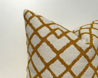 Off White Mustard Geometric Pillow Cover, Mustard Euro Sham Cover, Boho Throw Pillow Cover, Yellow Textured Cushion Case, Bohemian Pillow