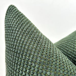 Dark Green Textured Cushion Cover, Spotted Euro Sham 26x26, Forest Green Throw Pillow, Woven Soft Fabric Pillow, Cozy Lumbar Pillow for Sofa