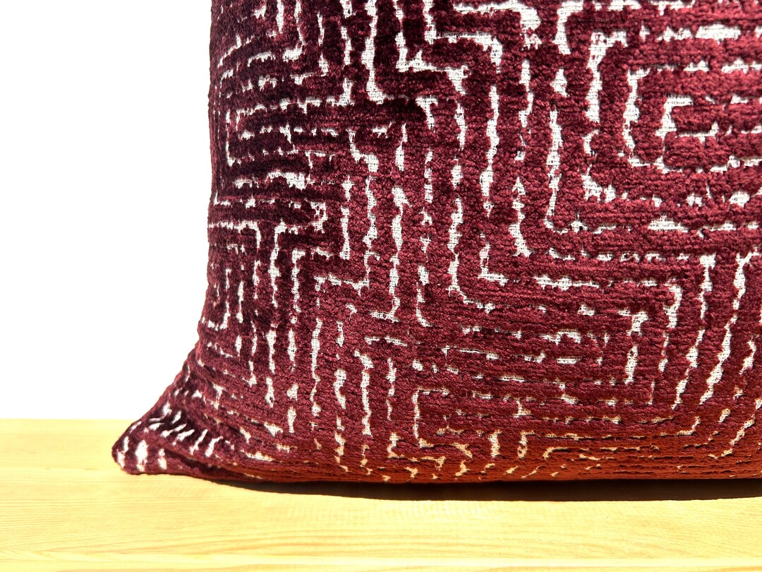 Burgundy and White Textured Pillow Cover, Burgundy Accent Cushion 22x22