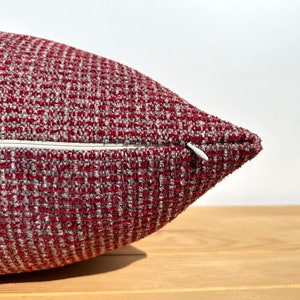 Red Gray Boho Pillow Cover, Red Boucle Throw Pillow, Boucle Textured Euro Sham 26x26, Boho Lumbar Pillow 14x24, Red Gray Sofa Cushion Cover