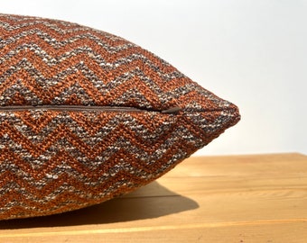 Burnt Orange Brown Chevron Pillow Cover: Boho Euro Sham, Fall Woven Throw Cushion