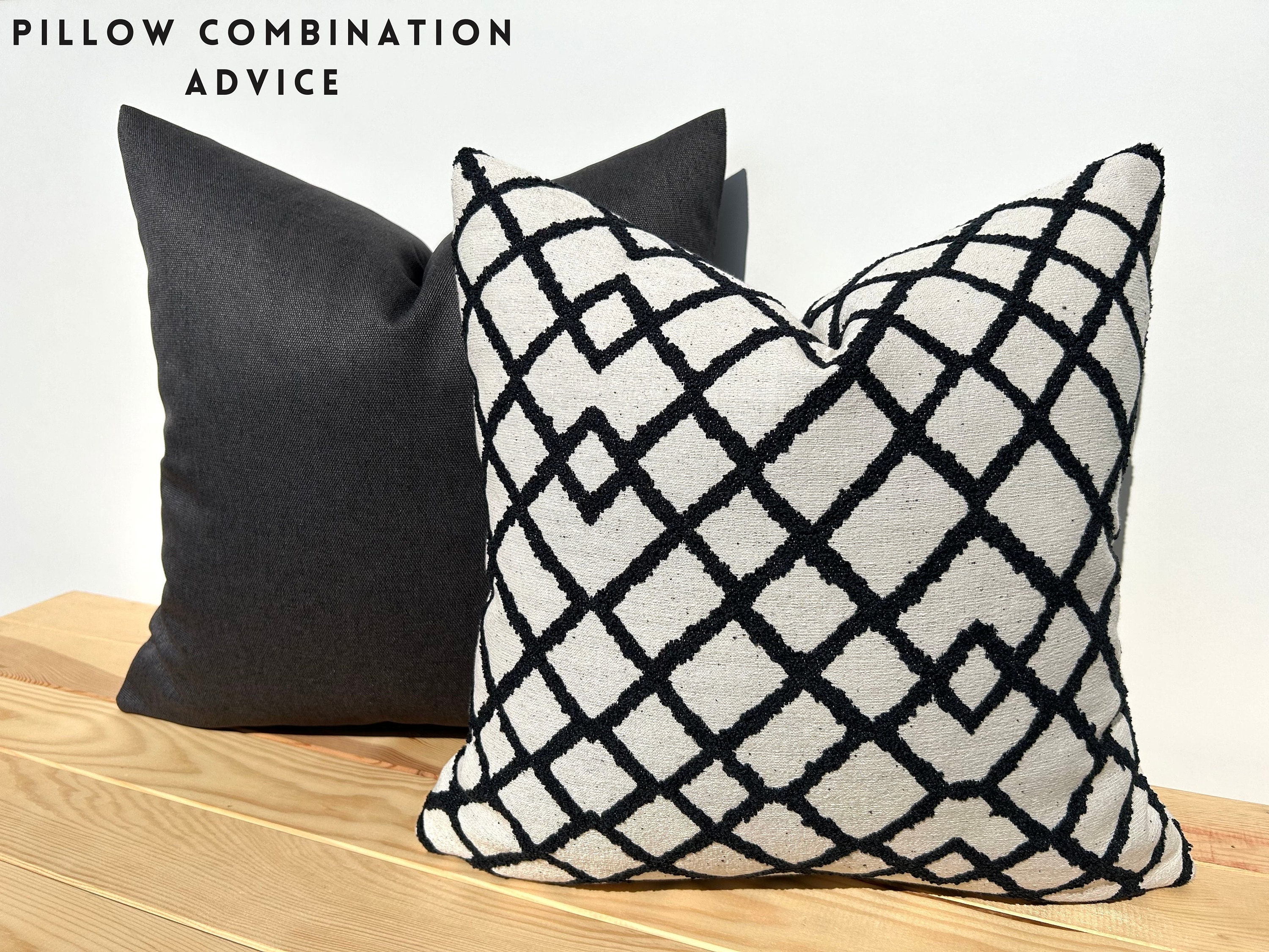Black and White Geometric Throw Pillow Black White Euro Sham Cover 22x22 Textured Couch Pillow Linen Cushion Cover Woven Thick Fabric Etsy UK