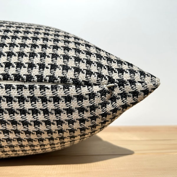 Dark Gray and Off White Houndstooth Pillow Cover, Houndstooth Euro Pillow Sham 26x26, Gray White Throw Cushion for Sofa, Modern Couch Pillow