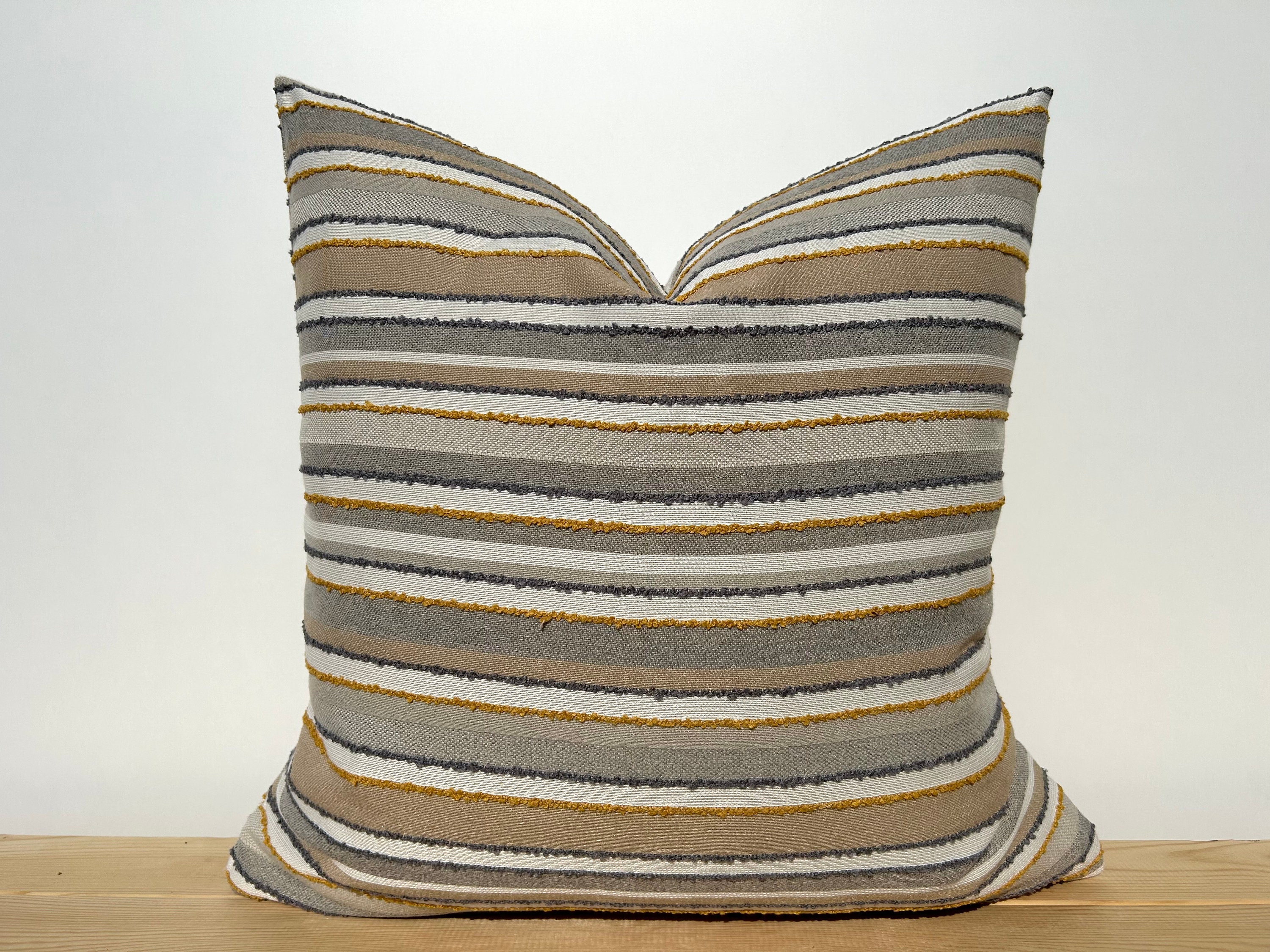 Graybeigemustard Striped Pillow Cover Multicolor Euro Sham Etsy