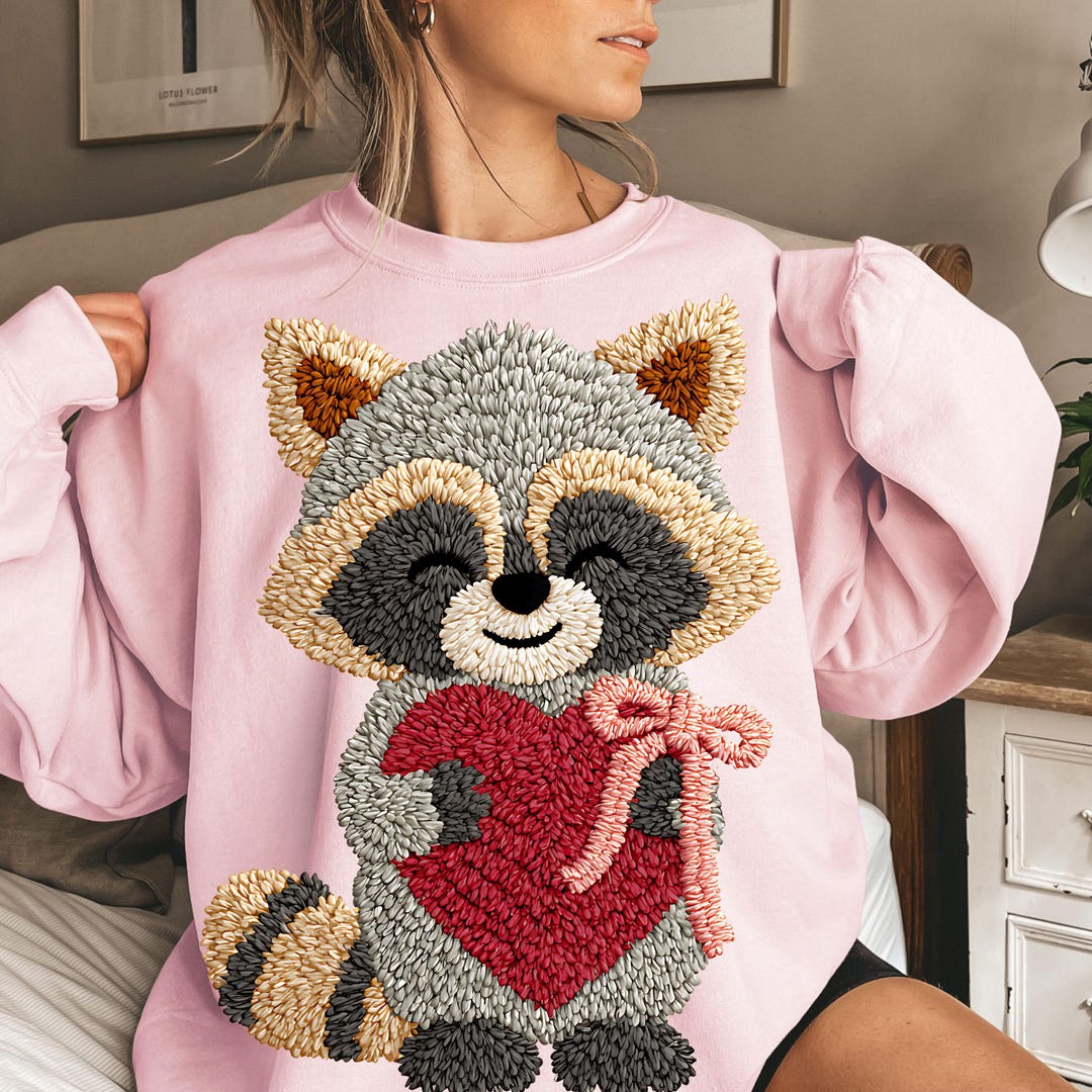 Latch Hook Valentine's Day Raccoon PNG Faux Yarn Valentine PNG Crochet ...