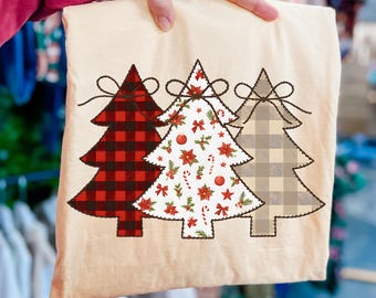 Stitched Christmas Trees PNG Quilted Christmas Tree Trio PNG Christmas PNG Christmas Sublimation Design Tshirt Png Christmas Shirt Png Dtg