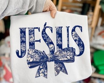 Coquette Jesus PNG Christian Png Blue Floral Png Christian Shirt Png Faith Png Christian Sublimation Design Digital Download Tshirt Png
