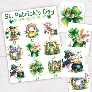Caccia al tesoro di San Patrizio Gioco stampabile per bambini, attività di gioco al chiuso per la classe Bambini in età prescolare Giorno di San Patrizio
