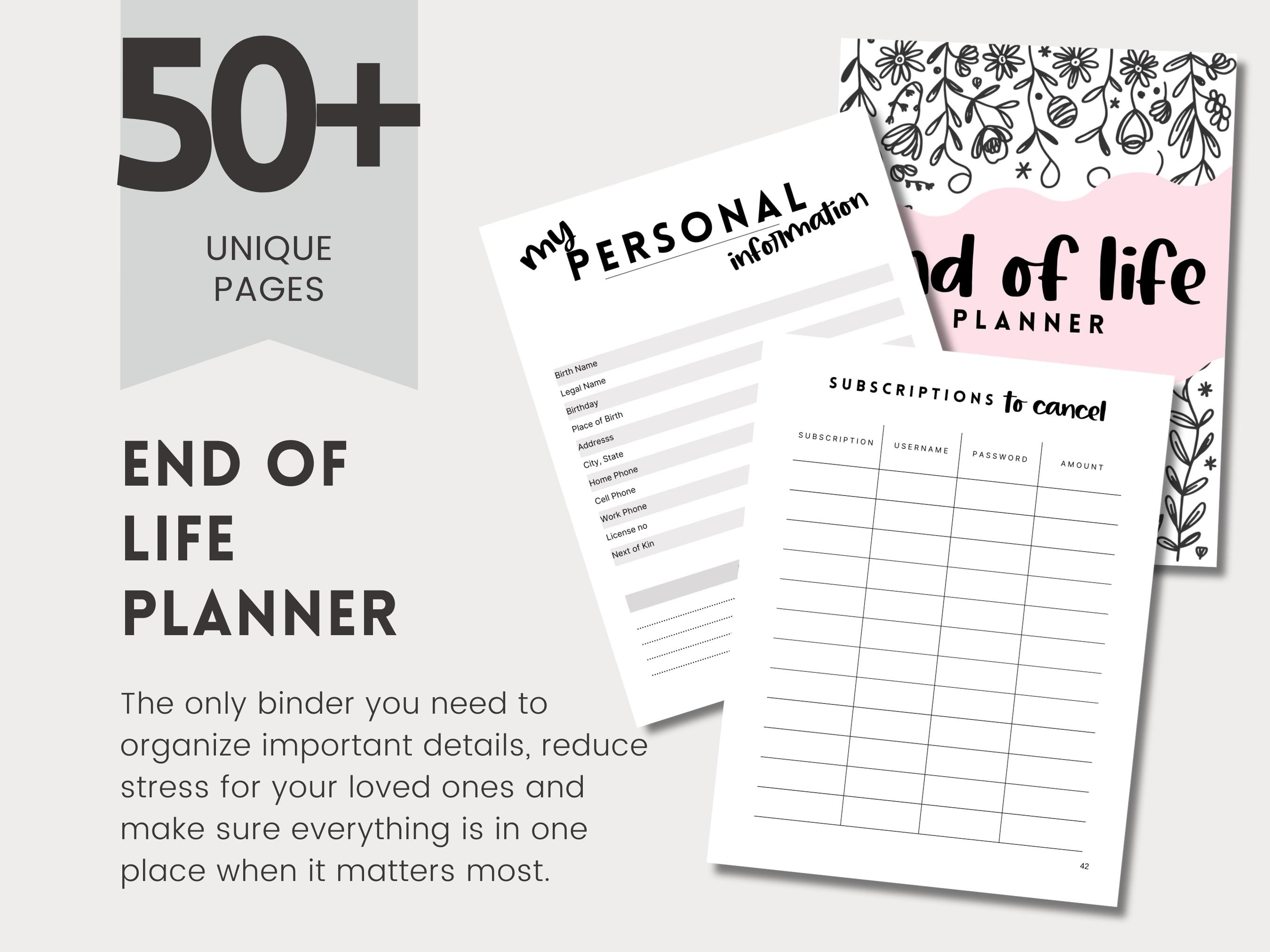 End of Life Planner Printable Emergency Binder Estate Planning PDF ...