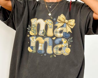 Mama PNG Faux Patchwork Zitrone Png Trendy Cottagecore Mom Shirt PNG Mom Life Sublimationsdesign (digitaler Download)