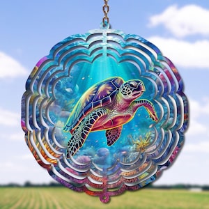 Sea Turtle Wind Spinner PNG Sublimation Design | Vibrant Underwater Coral Reef Scene | Digital Download for Metal Spinners